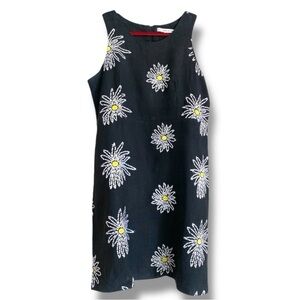 CHRISTY ALLEN LINEN EMBROIDERED FLORAL DRESS BLACK WHITE YELLOW SIZE LARGE GOTH